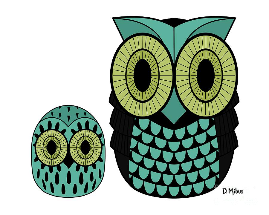 Mid Century Owls in Teal Digital Art by Donna Mibus