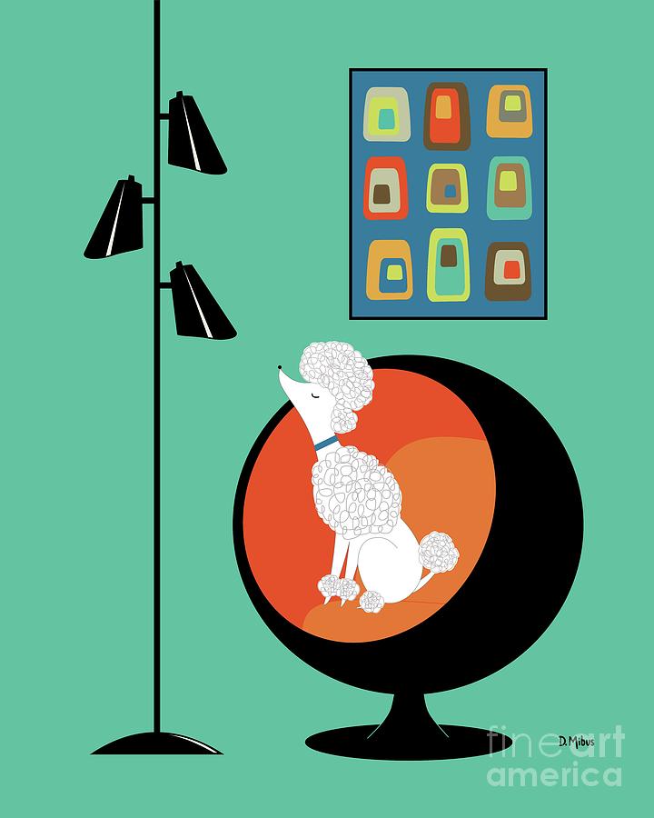 Mid Century Poodle in Ball Chair Digital Art by Donna Mibus