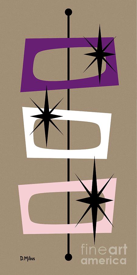 Mid Century Rectangles Purple Pink White Digital Art by Donna Mibus