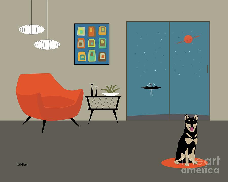Mid Century Room with Shiba Inu Digital Art by Donna Mibus
