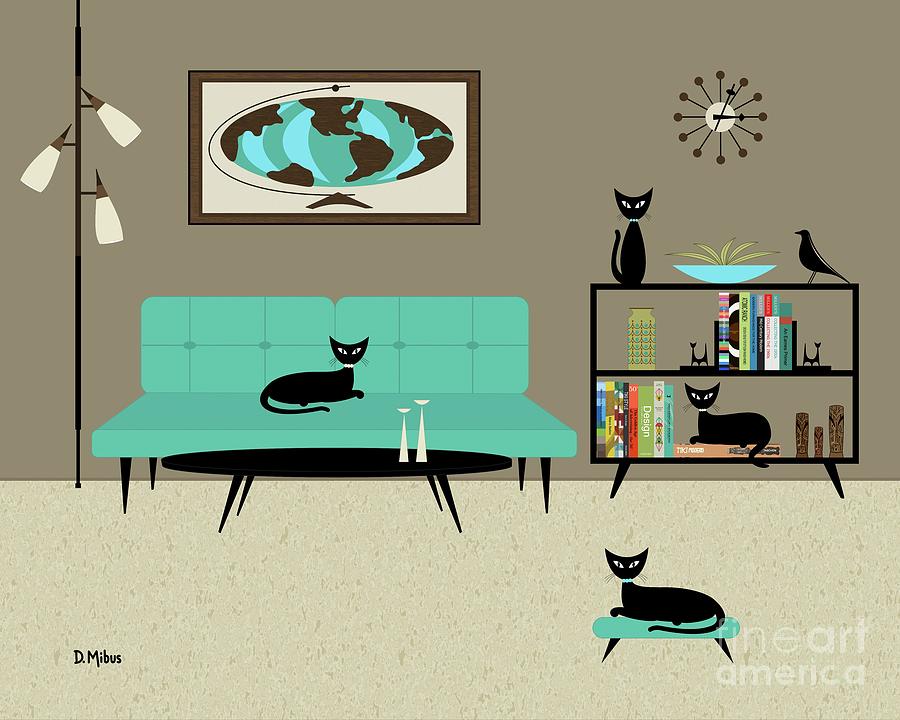 Mid Century Room with World Map Digital Art by Donna Mibus
