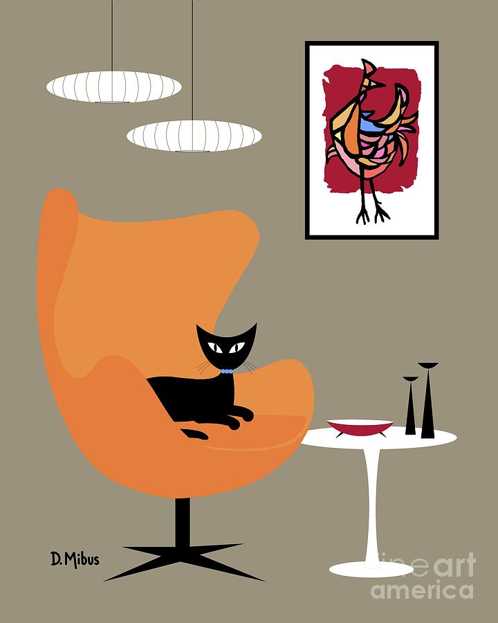 Rooster Digital Art - Mid Century Rooster Orange Chair by Donna Mibus