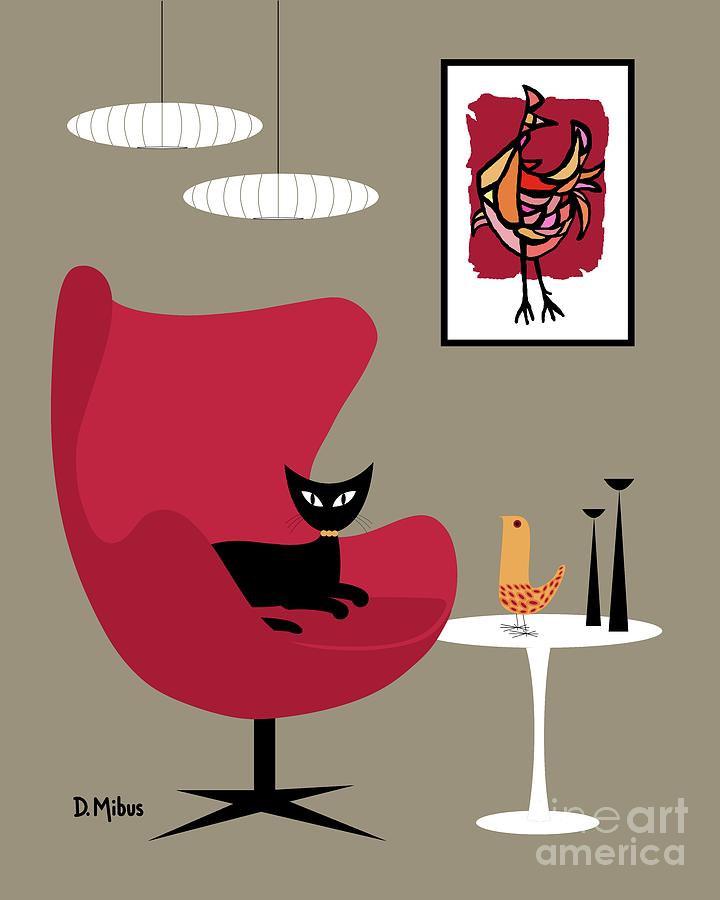 Mid Century Rooster Red Chair Digital Art by Donna Mibus