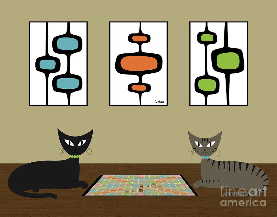 Mid Century Scrabble Cats Digital Art by Donna Mibus