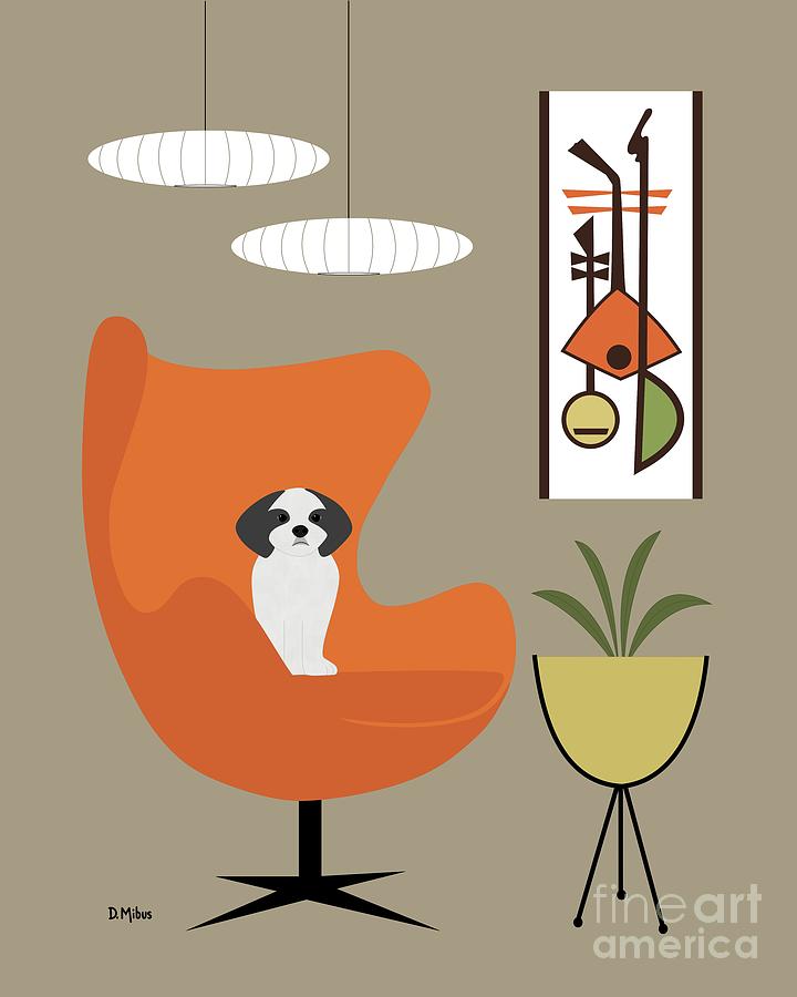 Mid Century Shih Tzu in Orange Egg Chair Digital Art by Donna Mibus