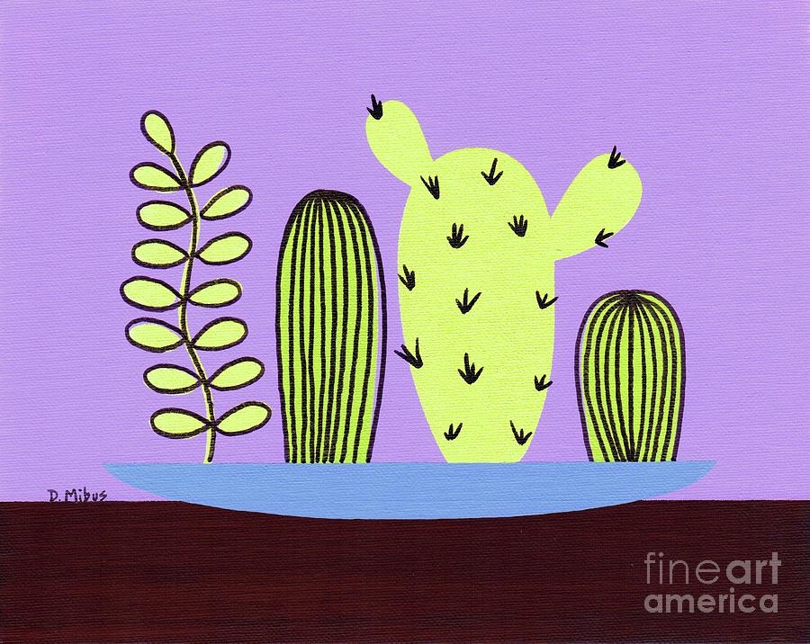 Mid Century Tabletop Cactus Painting by Donna Mibus