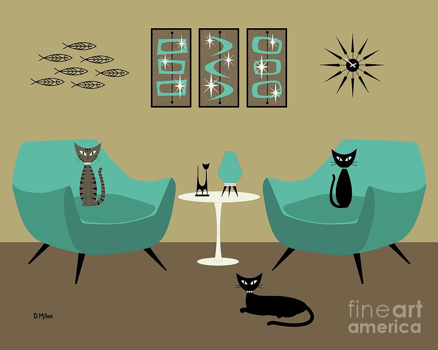 Mid Century Teal Chairs Digital Art by Donna Mibus