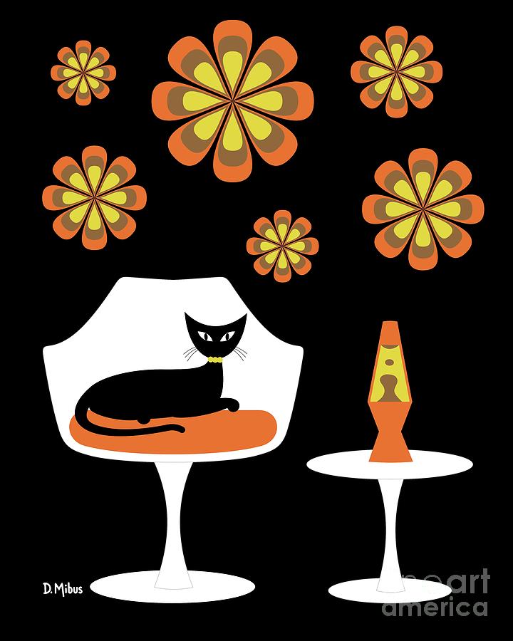 Mid Century Tulip Chair with Orange Mod Flowers Digital Art by Donna Mibus
