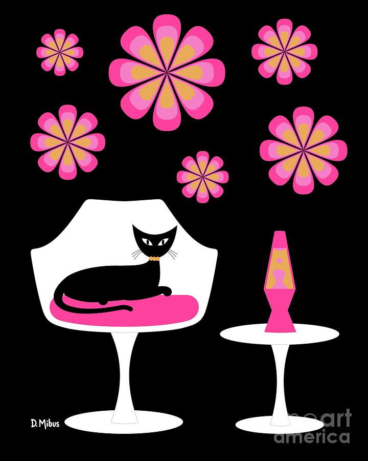 Mid Century Tulip Chair with Pink Mod Flowers Digital Art by Donna Mibus