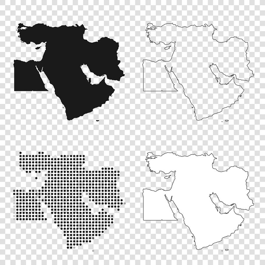 Middle East maps for design - Black, outline, mosaic and white Drawing by Bgblue