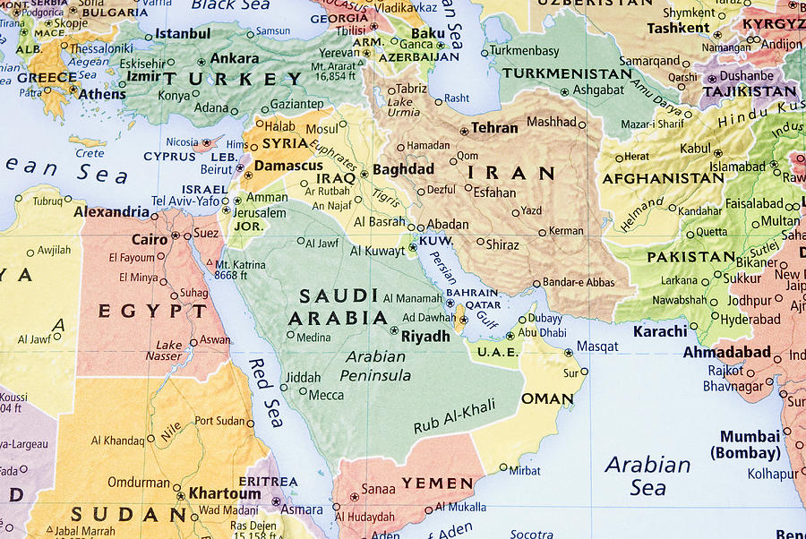 Middle East, Persian Gulf and Pakistan/Afganistan Region map - III Photograph by AlpamayoPhoto