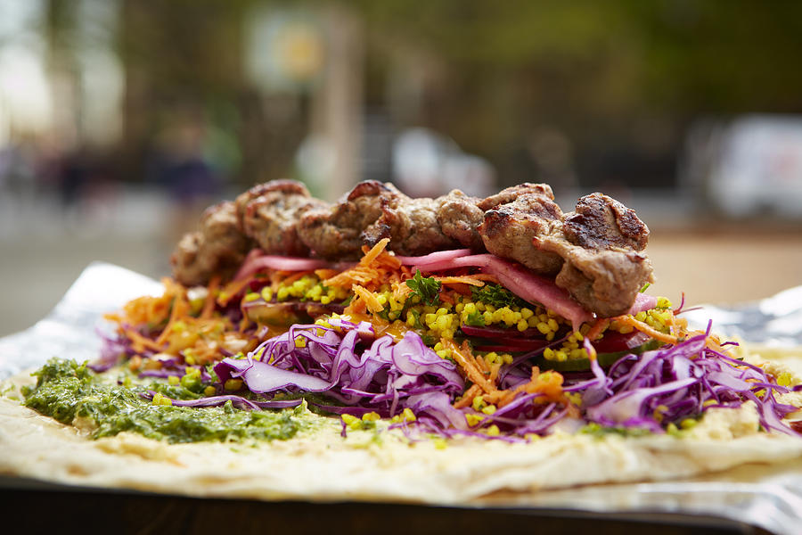 Middle eastern Lamb Kebab wrap on food truck Photograph by Tracey Kusiewicz/Foodie Photography