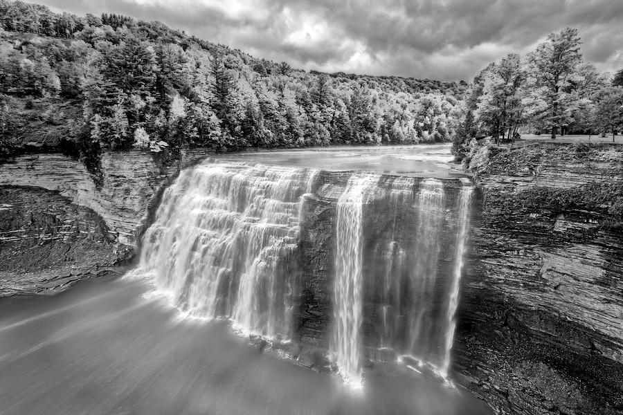 Middle Falls Letchworth State Park BW Photograph by Susan Candelario
