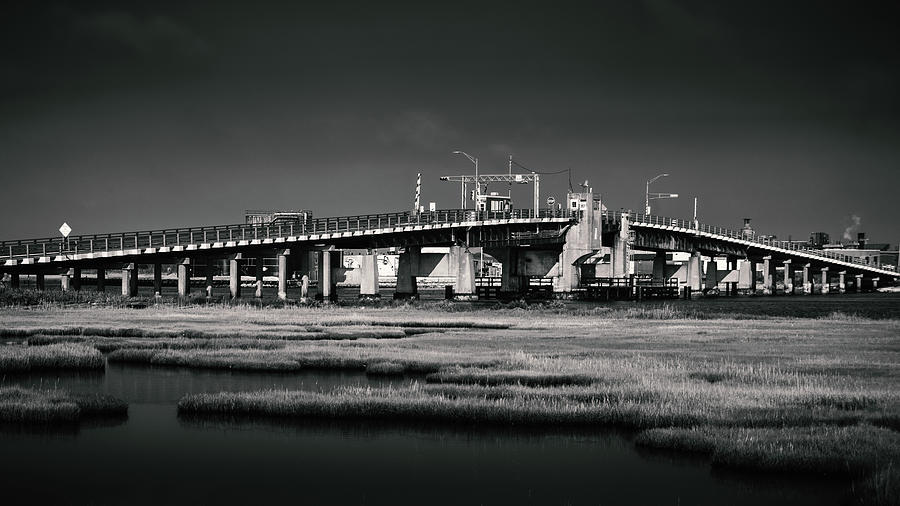 Middle Thorofare Bridge Wildwood Crest Black and White Photograph by Jason Fink