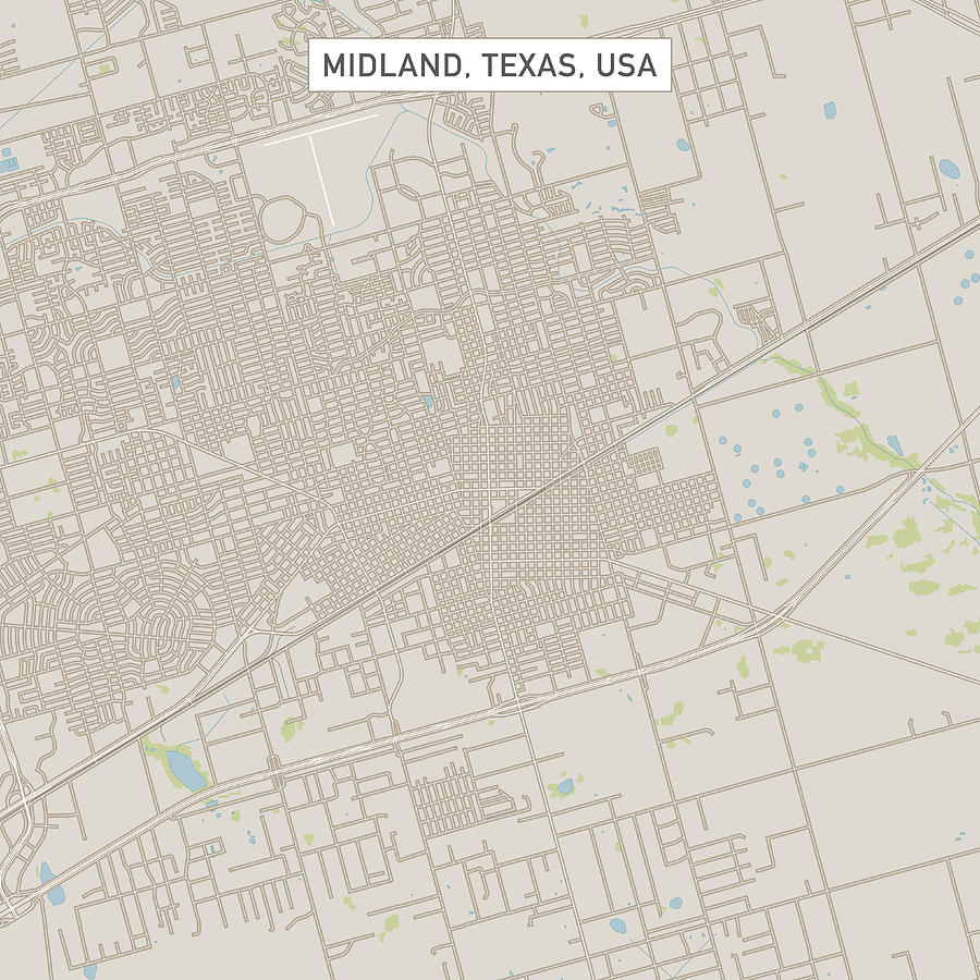 Midland Texas US City Street Map Drawing by FrankRamspott