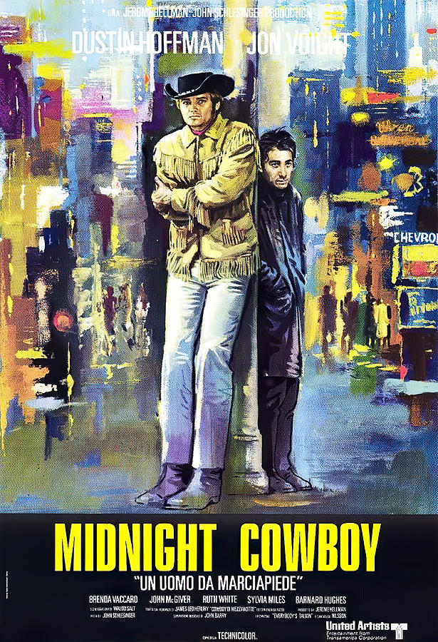 Dustin Hoffman Mixed Media - Midnight Cowboy, 1969 - art by Silvano Campeggi by Movie World Posters
