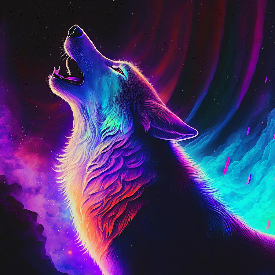 Midnight Glowing Wolf Digital Art by Peter Tinker - Pixels