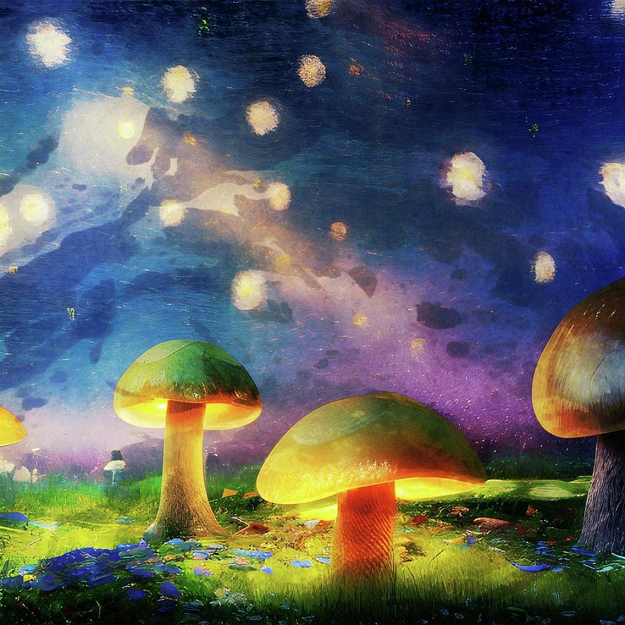 Midnight In The Mushroom Garden  Digital Art by Ally White