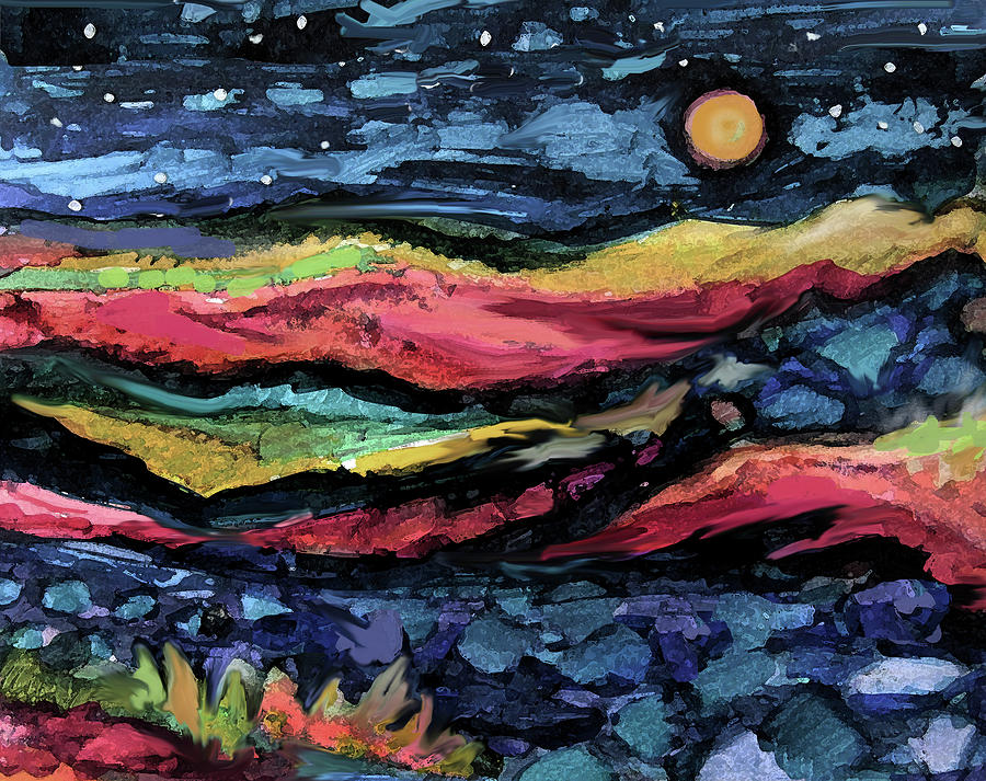 Midnight Landscape Mixed Media by Jean Batzell Fitzgerald