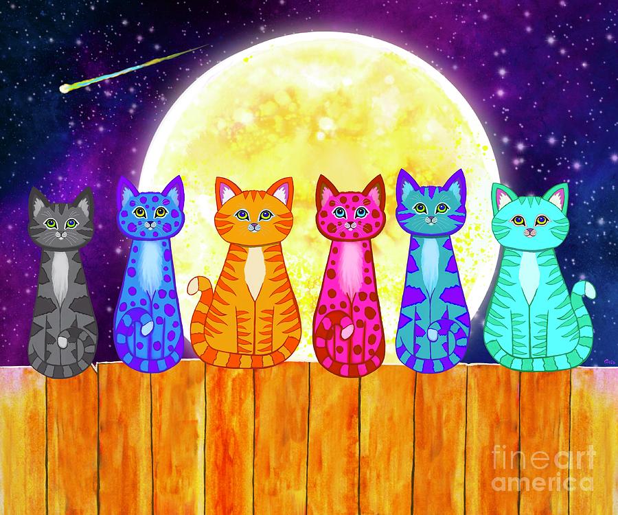 Midnight Moon Cats  Digital Art by Nick Gustafson