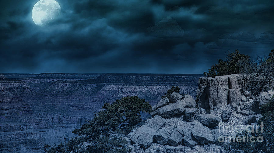 Grand Canyon National Park Photograph - Midnight Moon Over Grand Canyon Awesome  by Chuck Kuhn