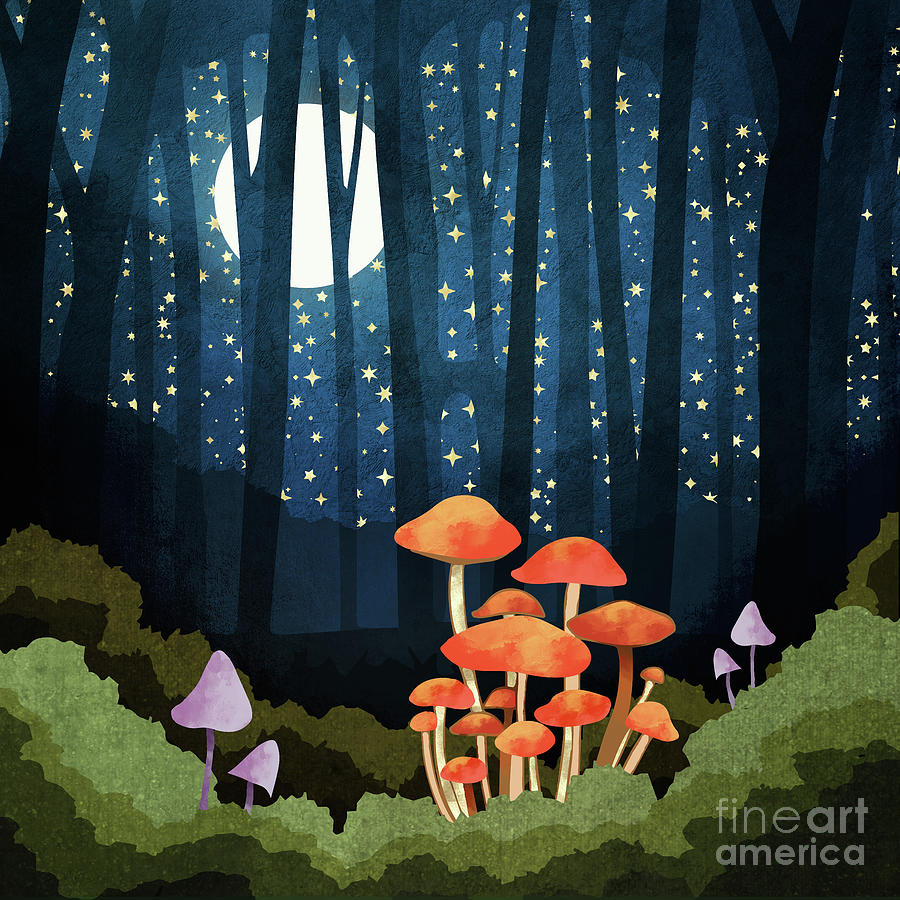 Midnight Mushrooms Digital Art by Spacefrog Designs