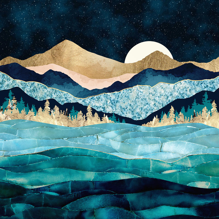 Midnight Ocean Digital Art by Spacefrog Designs