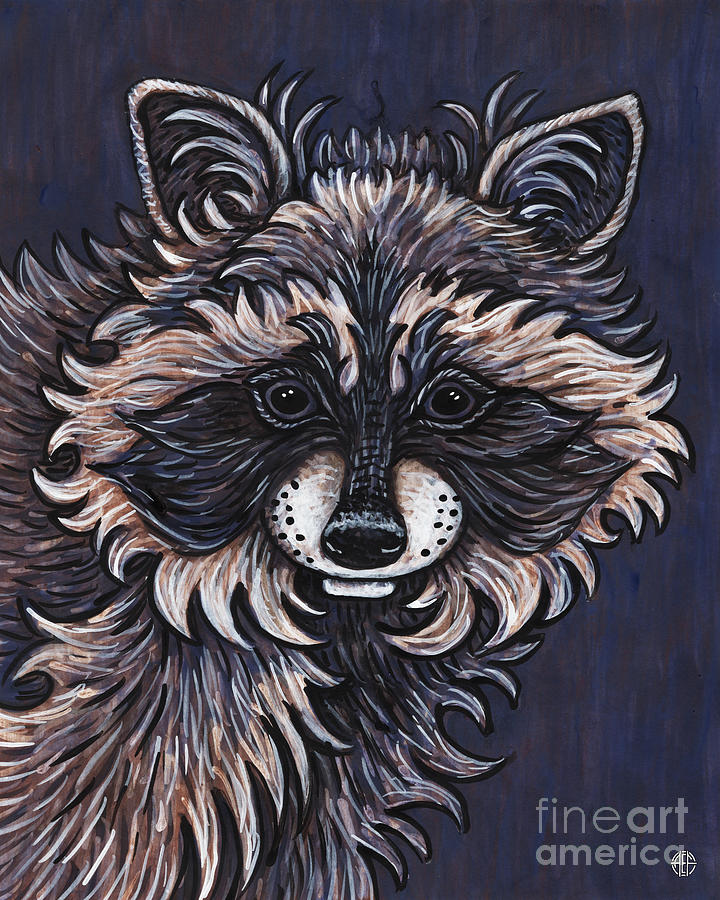 Midnight Raccoon. Wild Beasties  Painting by Amy E Fraser