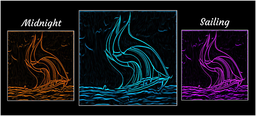 Midnight Sailing Triptych Digital Art by Ronald Mills