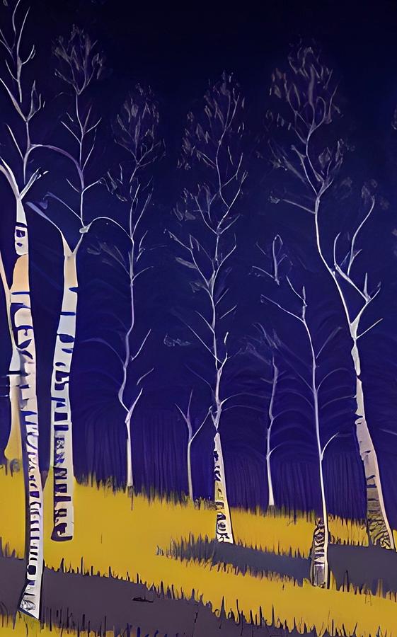 Midnight Sky Over Aspen Grove Painting by Bonnie Bruno