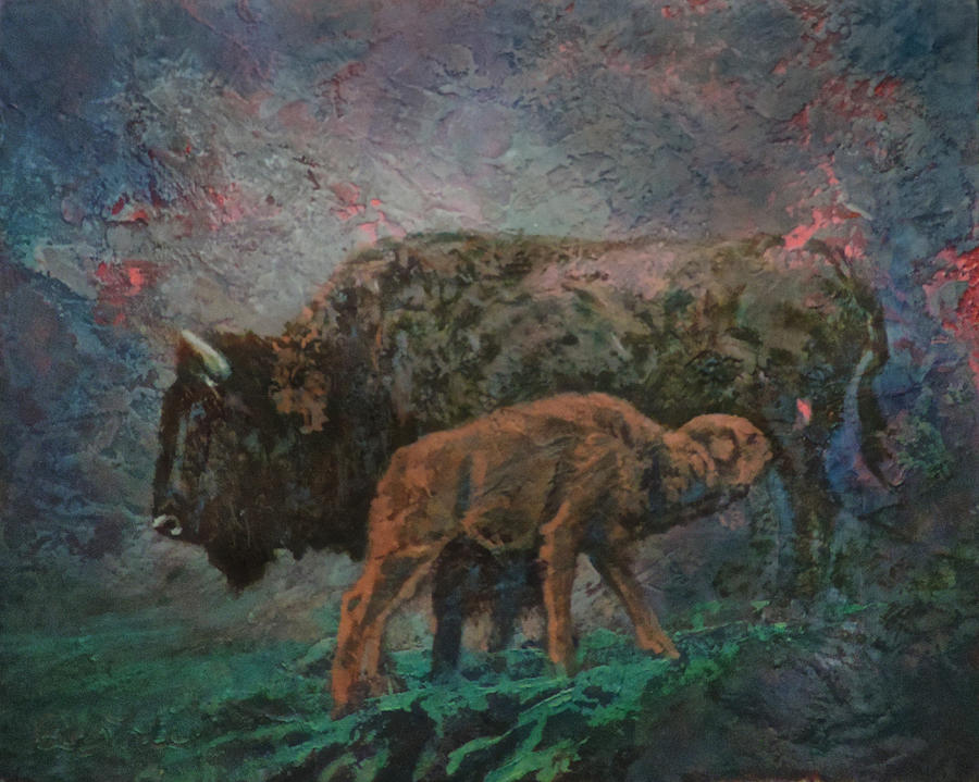 Bison Painting - Midnight Snack by Mia DeLode