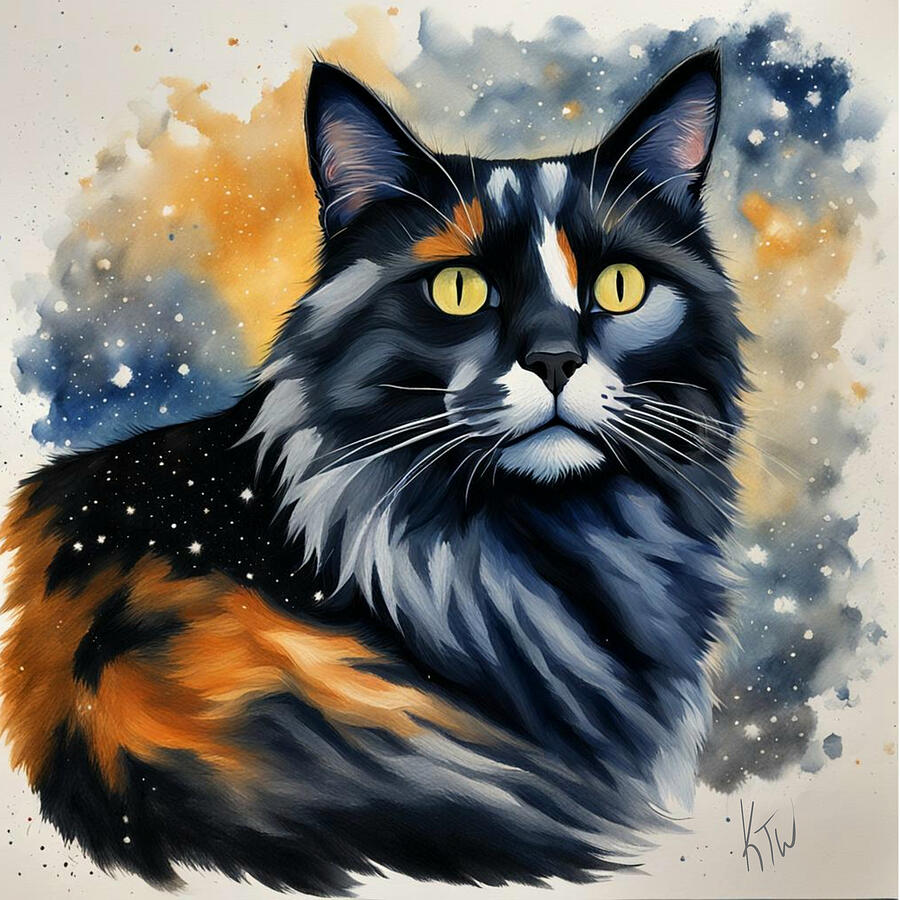 Cat Digital Art - Midnight Star Gazer by Artistic Alchemy