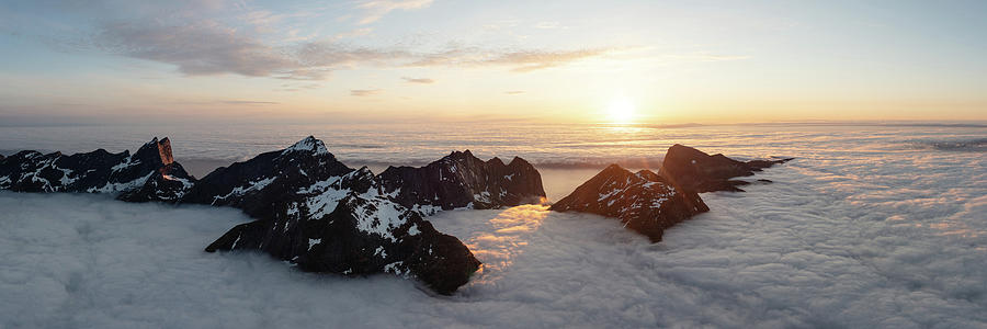 Midnight sun Lofoten Islands Cloud inversion aerial Photograph by Sonny Ryse