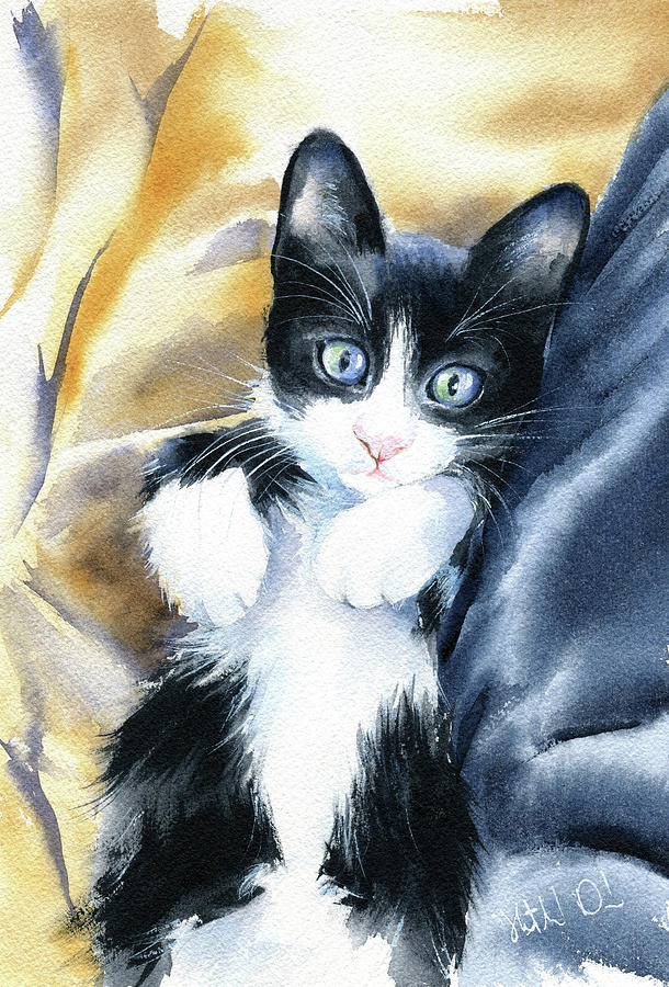 Midnight Tuxedo Kitten Painting Painting by Dora Hathazi Mendes