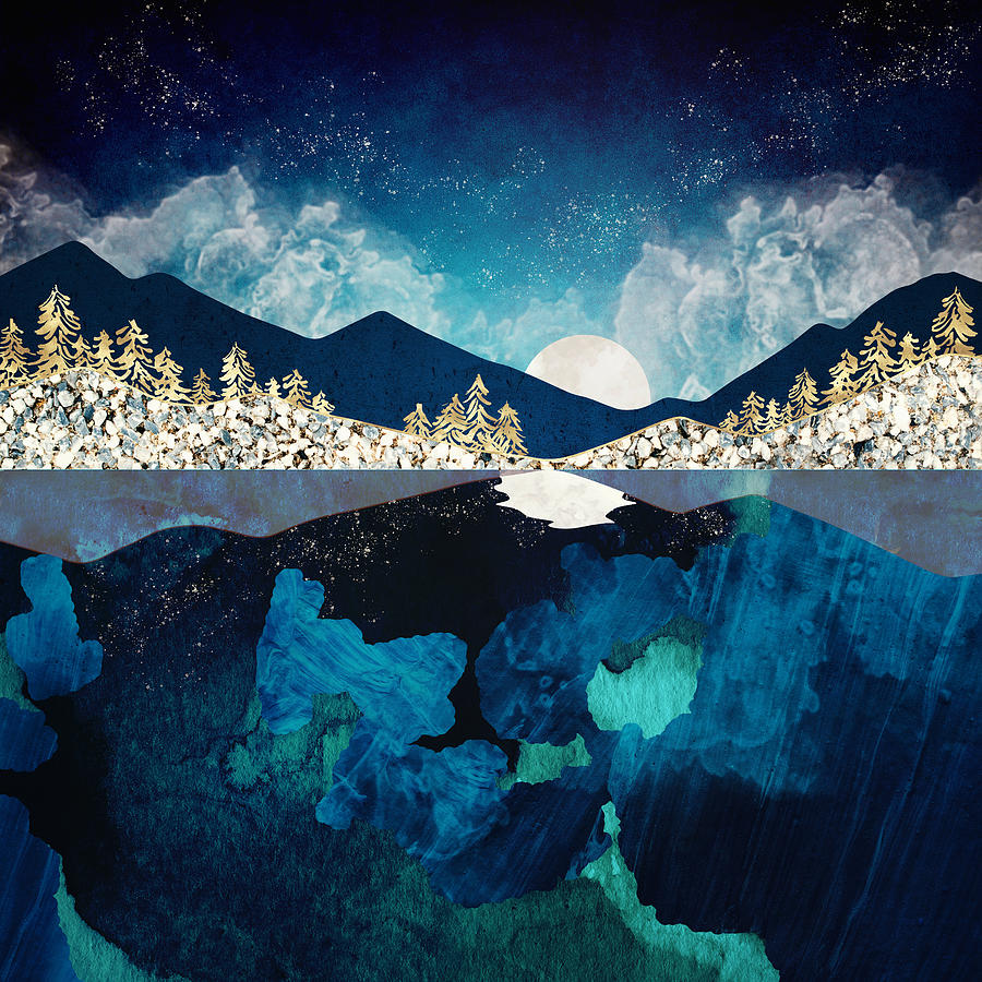 Mountain Digital Art - Midnight Water by Spacefrog Designs