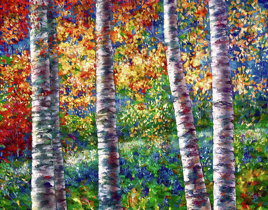 Midsummer Dreams of Aspen Trees with Palette Knife Painting by Lena Owens - OLena Art Vibrant Palette Knife and Graphic Design