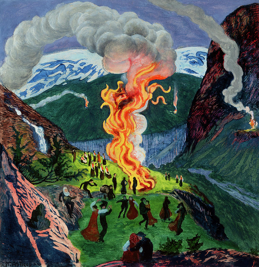 Nikolai Astrup Painting - Midsummer Eve Bonfire, 1904-1917 by Nikolai Astrup