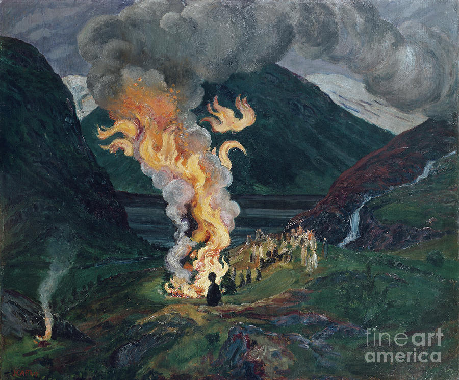 Midsummer fire, 1912 Pastel by O Vaering by Nikolai Astrup