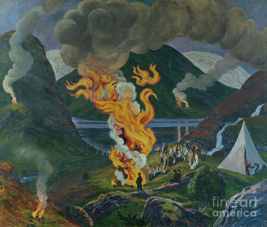 Midsummer fire Painting by O Vaering by Nikolai Astrup