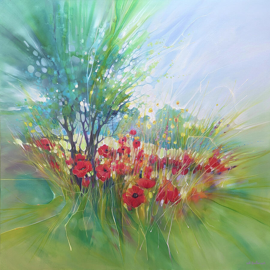 Midsummer Jubilance, poppies in a meadow painting Painting by Gill Bustamante