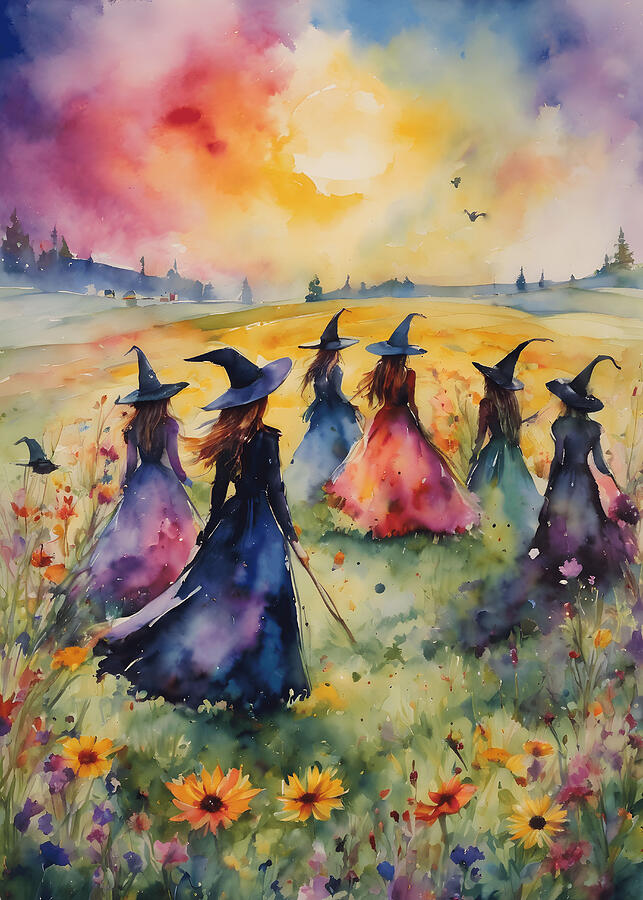 Sunset Mixed Media - Midsummer Witches Gather by Lyra OBrien