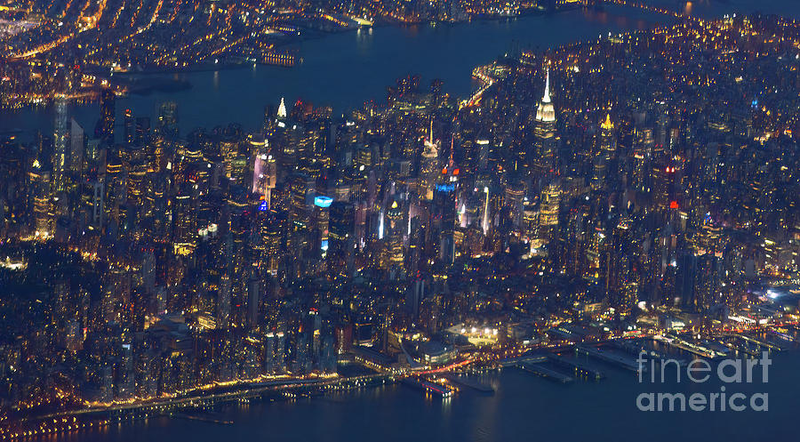 Midtown Manhattan Skyline At Night During The Holidays Aerial Vi ...