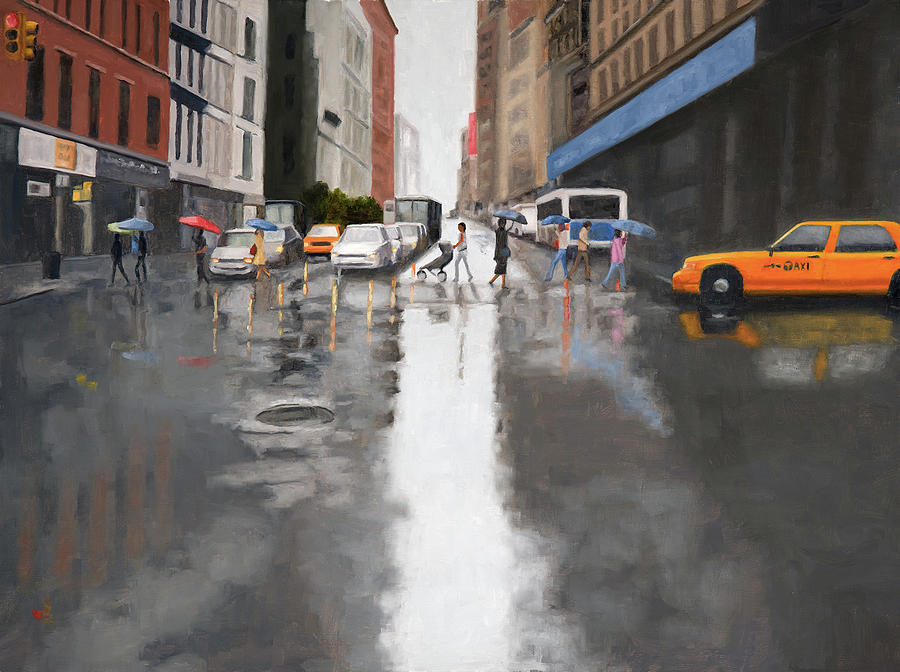 Midtown rain NYC Painting by Tate Hamilton