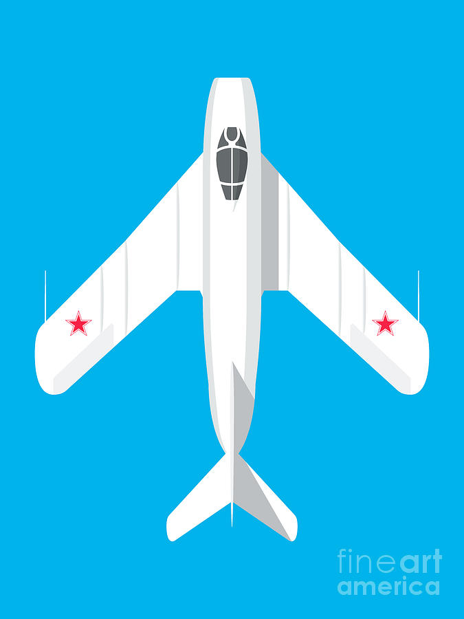 Jet Digital Art - MiG-17 Fresco Jet Fighter - Cyan by Organic Synthesis