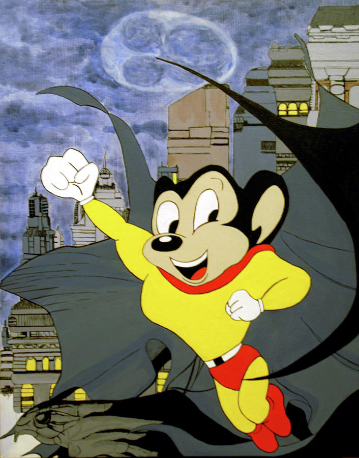 Mighty Mouse over Gotham City Painting by Carly Creley Mighty Mouse over Gotham City Painting by Carly Creley
