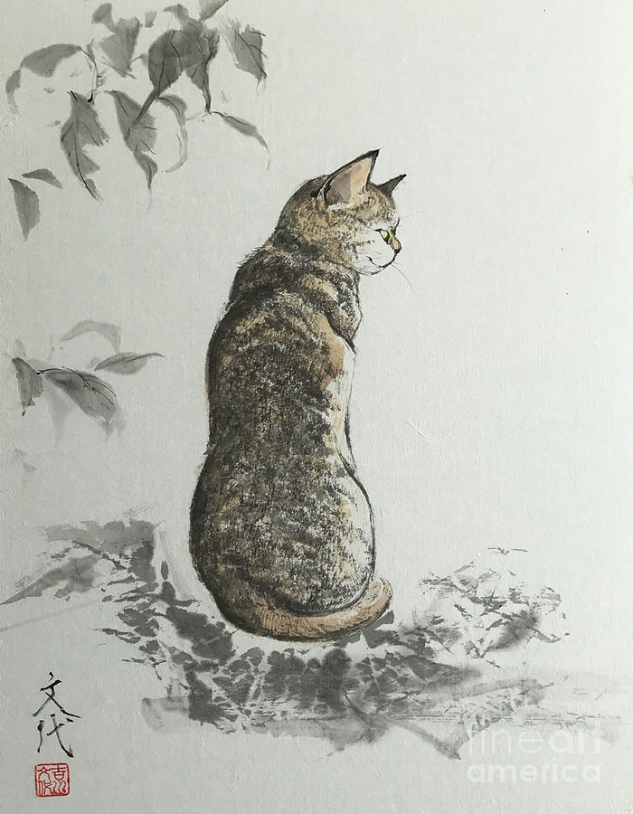 Mikaeri Cat Painting by Fumiyo Yoshikawa