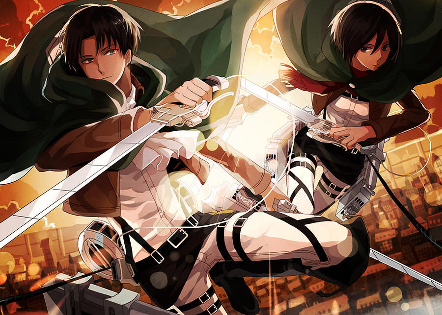 Mikasa Ackerman Levi Ackerman Attack on Titan Digital Art by Yoyo Di