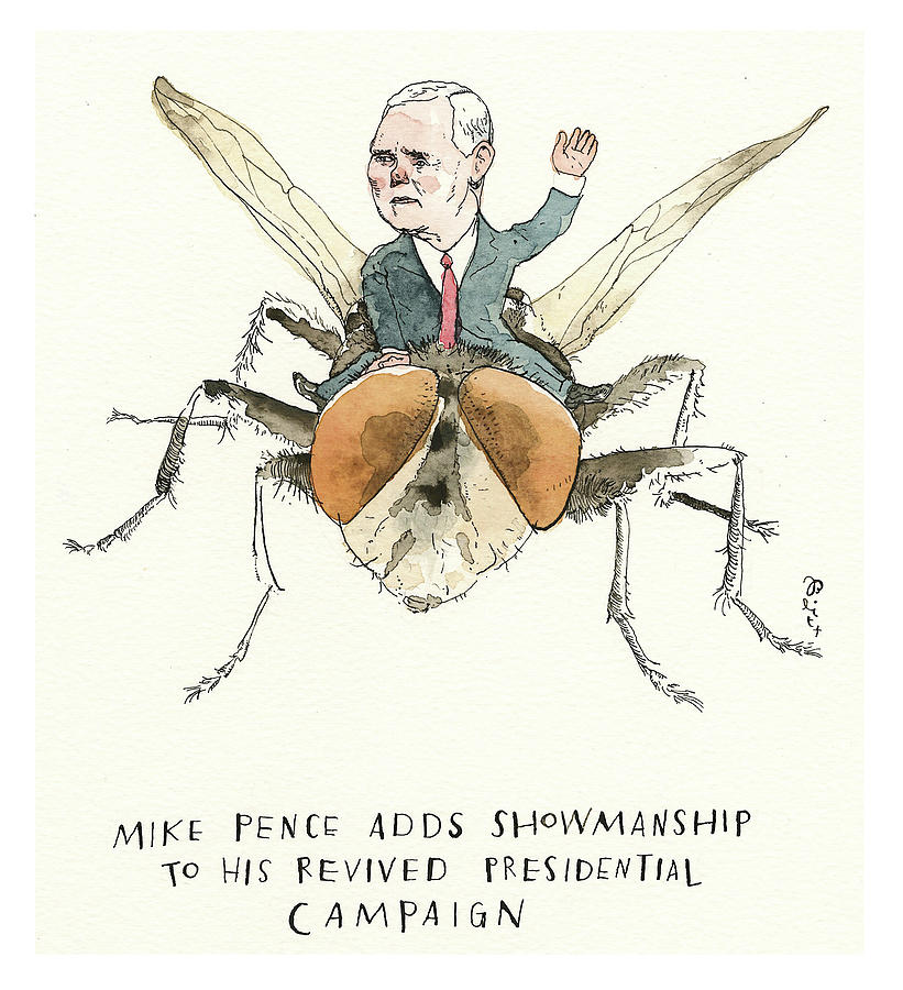Mike Pence Flies In Painting by Barry Blitt