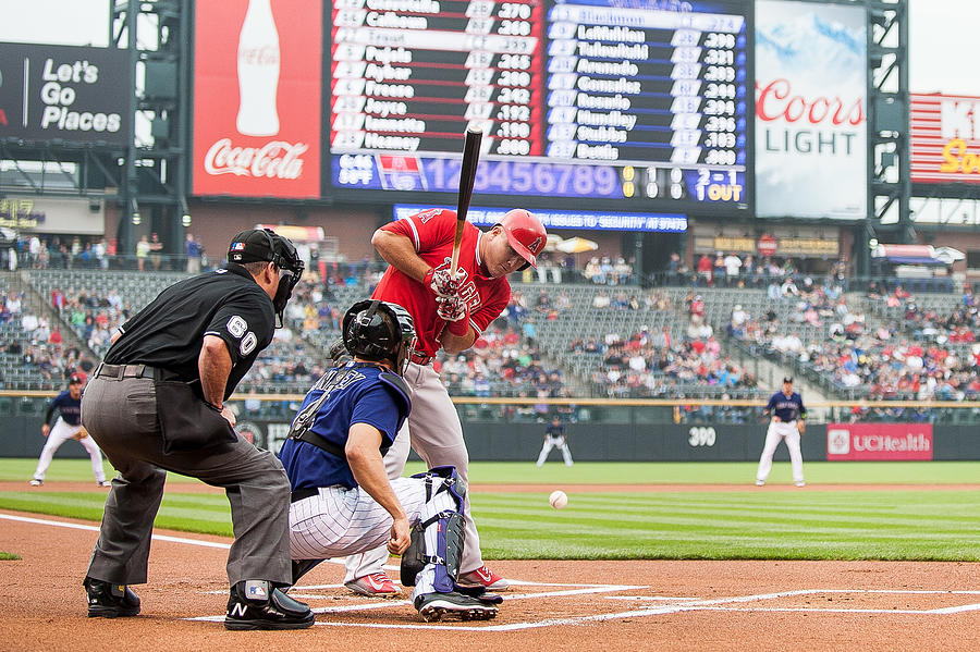 Mike Trout and Chad Bettis Photograph by Dustin Bradford