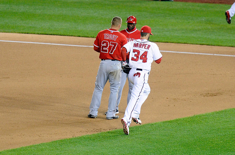 Mike Trout, Bryce Harper, and Alfredo Griffin Photograph by G Fiume